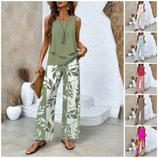🔥Promotions de printemps🌺Tenue 2 pièces tendance pour femme, haut sans manches et pantalon(🔥54 % de réduction)