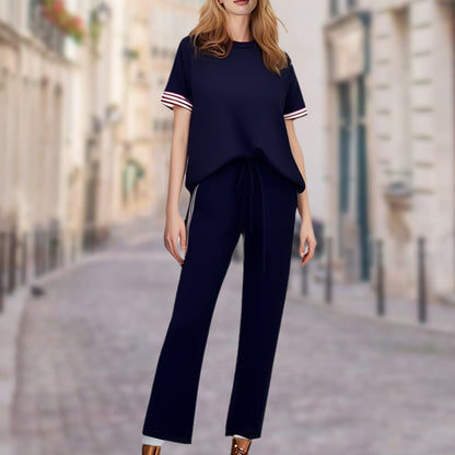 Ensemble de T-shirt Rayé et Pantalon de Jogging à Jambes Larges pour Femmes