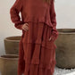 Robe femme à manches longues avec col rond et bordure à volants