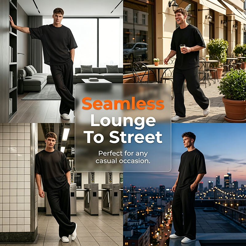 📢📢50 % DE RÉDUCTION !! ⏰Ensemble 2 pièces pour homme : t-shirt et pantalon à jambes larges
