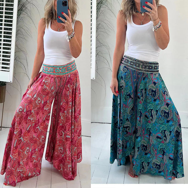 💖40% de réduction💖Pantalon léger à imprimé ethnique, taille élastique