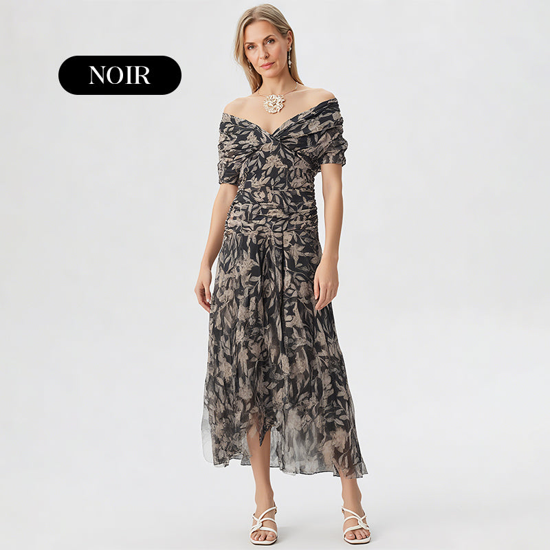 🎁  Vente chaude 58% de réduction 🔥 Robe imprimée à col V hors épaule pour femmes