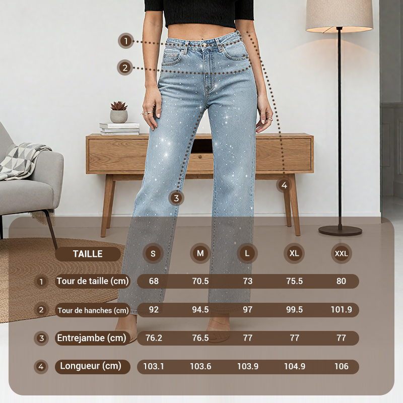 ✨2025 Hot Sale - 50% de réduction✨👗Jeans à jambe droite avec strass