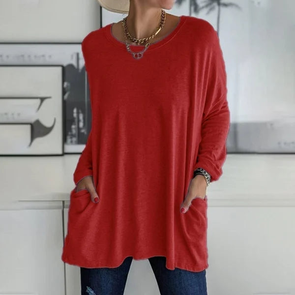 🔥50% DE RÉDUCTION🔥 T-shirt ample femme à manches longues et col rond – Confortable et stylé 👕✨