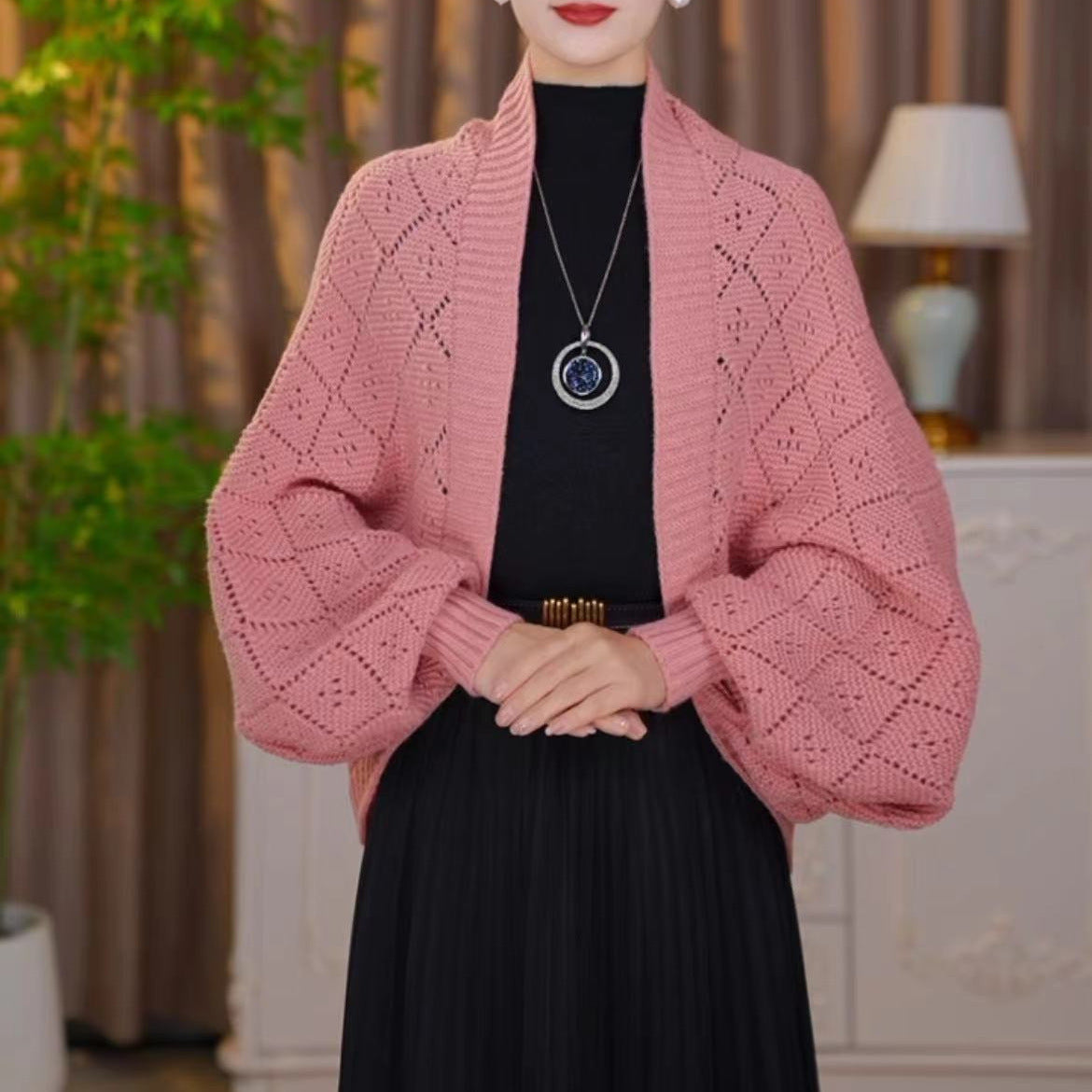 Veste-châle ajourée en maille tendance