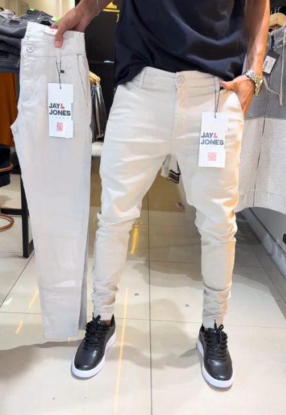 Pantalon casual slim fit en tissu uni pour homme