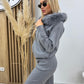 Ensemble sweat à capuche zippé et pantalon de jogging à col en peluche pour femme