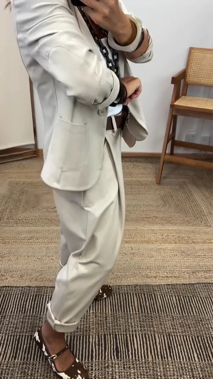 Veste à col pour femme + pantalon - Ensemble élégant pour aller au travail