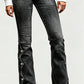 Jean flare délavé taille haute pour femme