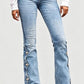 Jean flare délavé taille haute pour femme