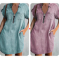 ⌛Offre à durée limitée – Robe-chemise décontractée en jean pour femme, coupe ample, revers, manches courtes, fermeture éclair et poches