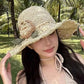 👒Élégant Chapeau de Paille au Crochet avec Détail à Volants