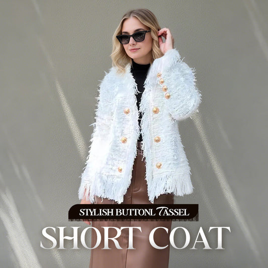 Manteau court à boutons et pompons pour femme 💼 – Élégance et boutons, idéal pour le bureau et les occasions décontractées 👠