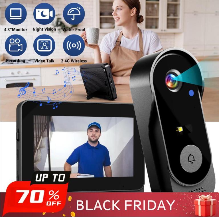 🔔 70% DE RÉDUCTION ! 📹 Caméra de Sonnette Sans Fil 1080P – Champ de Vision 170°, Écran 4,3 Pouces & Vision Nocturne IPX65 🏡