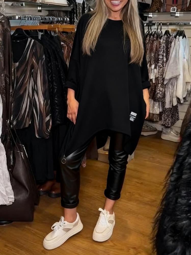 🔥Offre à durée limitée - 🌸Ensemble deux pièces composé d'un haut ample asymétrique et d'un pantalon uni