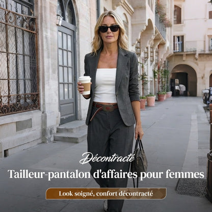 Veste à col pour femme + pantalon - Ensemble élégant pour aller au travail