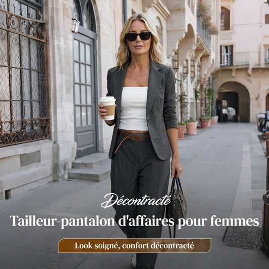 Veste à col pour femme + pantalon - Ensemble élégant pour aller au travail