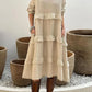 Robe femme à manches longues avec col rond et bordure à volants