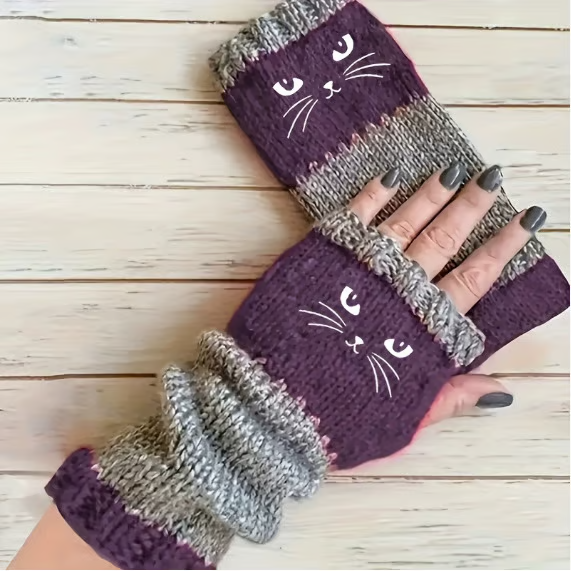 🎁 Promotion du dernier jour 50 % DE RÉDUCTION 🐱 Gants tricotés pour femmes avec motif chat — Pour des mains au chaud et des doigts libres 🧶