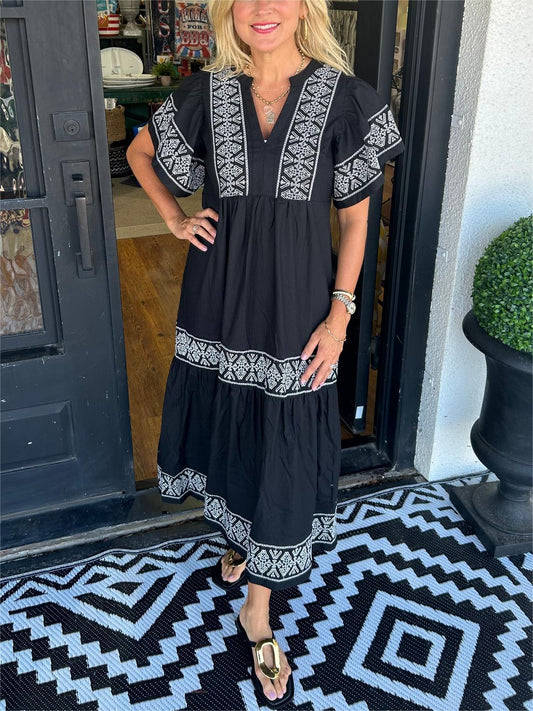 💃ROBE MAXI BOHO À COL EN V POUR FEMME (ACHAT 2 LIVRAISON GRATUITE)