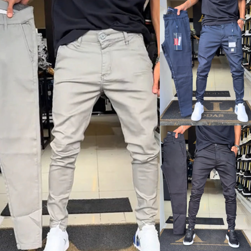 Pantalon casual slim fit en tissu uni pour homme