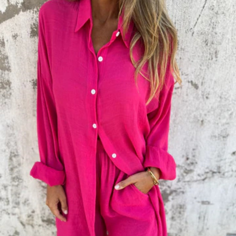 🔥Vente flash 59% de réduction💃Ensemble deux pièces chemise et short décontractés en coton et lin pour femme