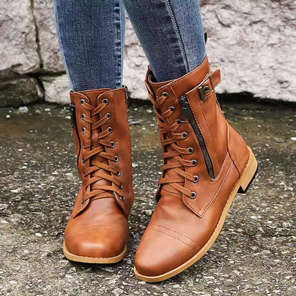 Bottes Orthopédiques en Cuir à Bout Rond avec Fermeture Éclair Latérale pour Femmes