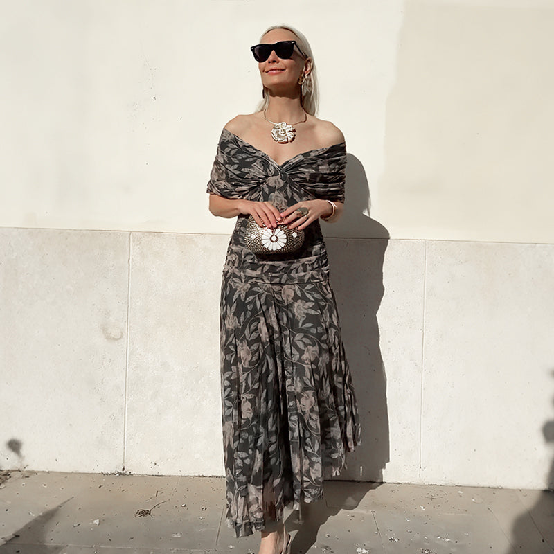 🎁  Vente chaude 58% de réduction 🔥 Robe imprimée à col V hors épaule pour femmes