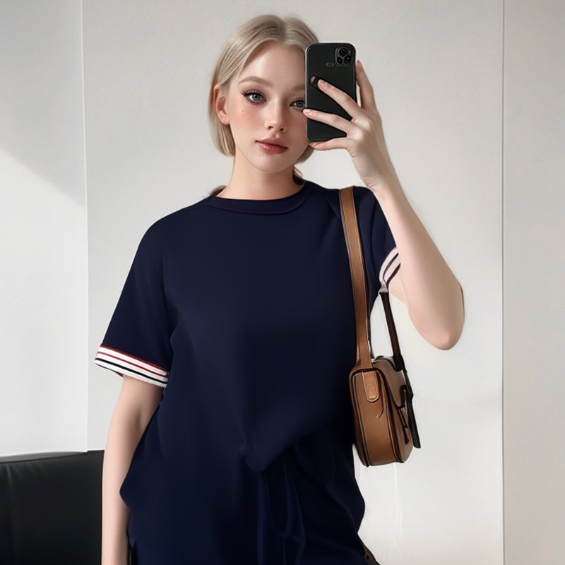 Ensemble de T-shirt Rayé et Pantalon de Jogging à Jambes Larges pour Femmes