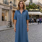 🔥 Dernier jour ! 50 % de réduction sur la robe-chemise midi en jean pour femme avec poches 👖 Une robe d'été décontractée, idéale pour le quotidien – confortable et flatteuse