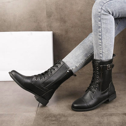 Bottes Orthopédiques en Cuir à Bout Rond avec Fermeture Éclair Latérale pour Femmes