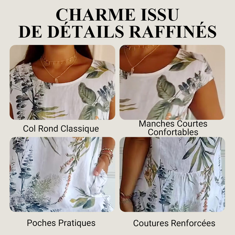 🌷Vente de printemps 53% de réduction🍀Robe à col rond à imprimé botanique pour femmes