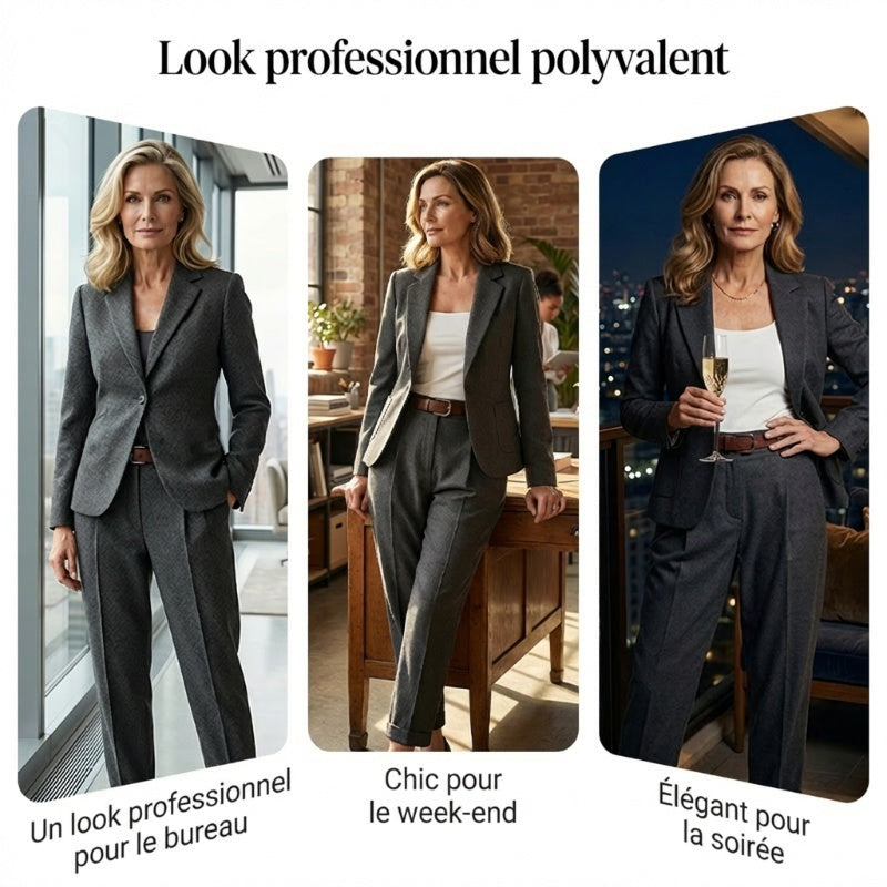 Veste à col pour femme + pantalon - Ensemble élégant pour aller au travail