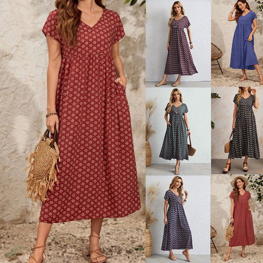 🌸DERNIER JOUR 49% DE REDUCTION - 2024 NEW Vintage Comfortable Cotton Linen V-neck dress with pockets