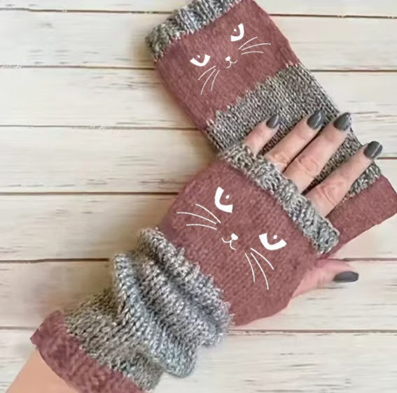 🎁 Promotion du dernier jour 50 % DE RÉDUCTION 🐱 Gants tricotés pour femmes avec motif chat — Pour des mains au chaud et des doigts libres 🧶