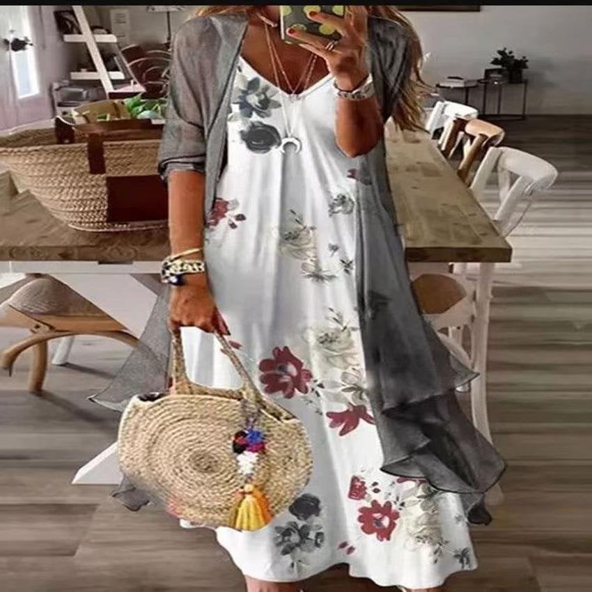 Robe longue à imprimé floral en deux pièces