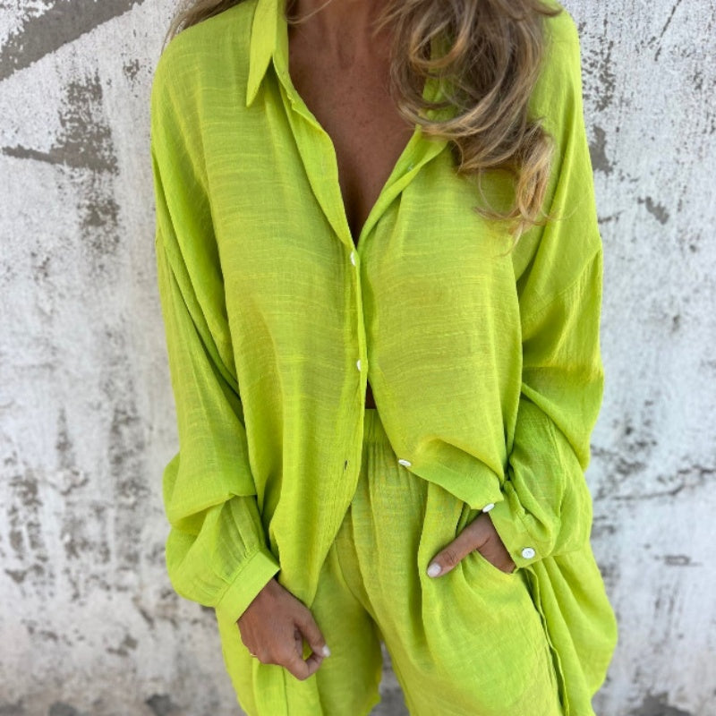 🔥Vente flash 59% de réduction💃Ensemble deux pièces chemise et short décontractés en coton et lin pour femme