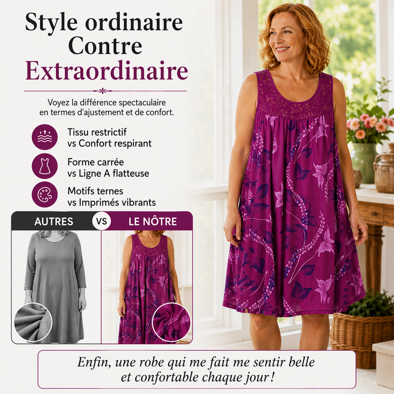 Robe imprimée sans manches à col rond pour femme