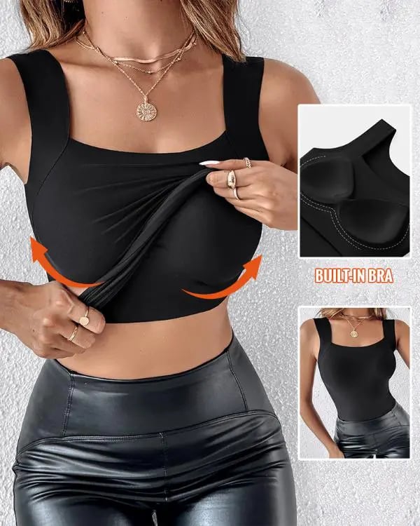 🔥Dernier jour 49 % de réduction💖Débardeur Femme Ultra Confortable 😌 à Encollure U | Avec Soutien-gorge Intégré pour un Look Parfait 💫✨