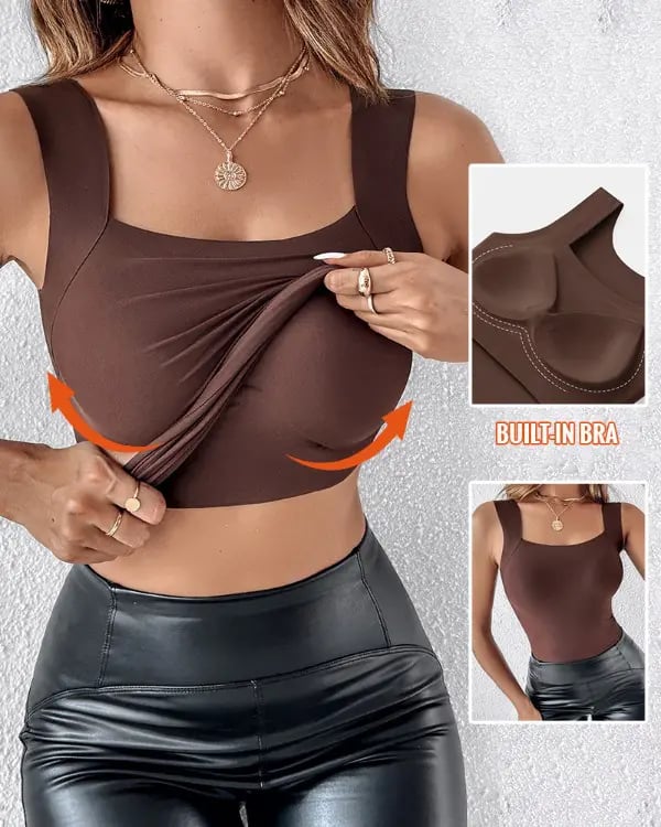 🔥Dernier jour 49 % de réduction💖Débardeur Femme Ultra Confortable 😌 à Encollure U | Avec Soutien-gorge Intégré pour un Look Parfait 💫✨