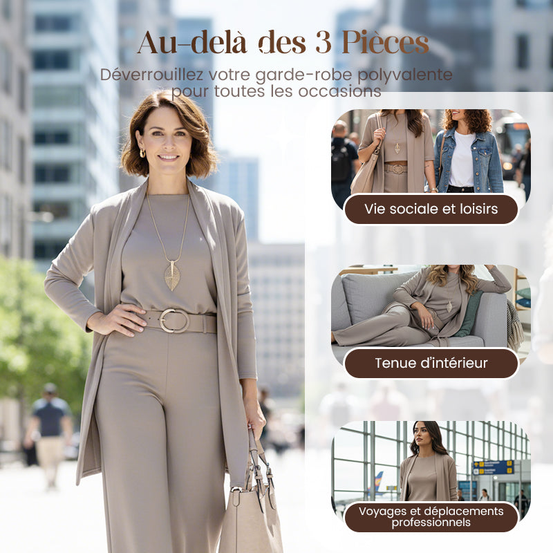 Ensemble 3 pièces élégant comprenant un cardigan long, un haut et un pantalon