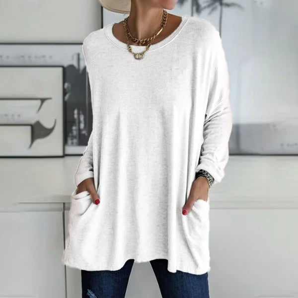 🔥50% DE RÉDUCTION🔥 T-shirt ample femme à manches longues et col rond – Confortable et stylé 👕✨