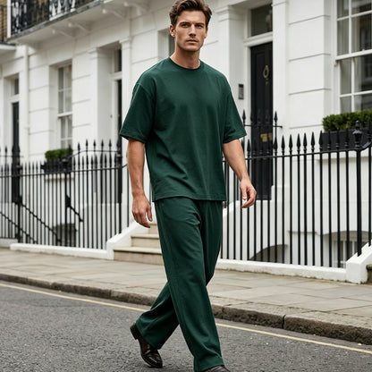 📢📢50 % DE RÉDUCTION !! ⏰Ensemble 2 pièces pour homme : t-shirt et pantalon à jambes larges