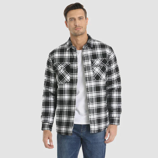 Veste de chemise en flanelle pour hommes Manteau à carreaux à manches longues, matelassé et doublé Vêtements d'extérieur épais à boutons pour l'hiver