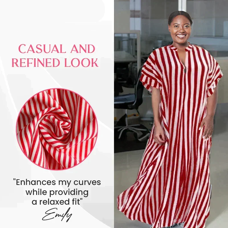 🔥Vente chaude - 50 % de réduction 🔥 Robe longue rayée à col en V