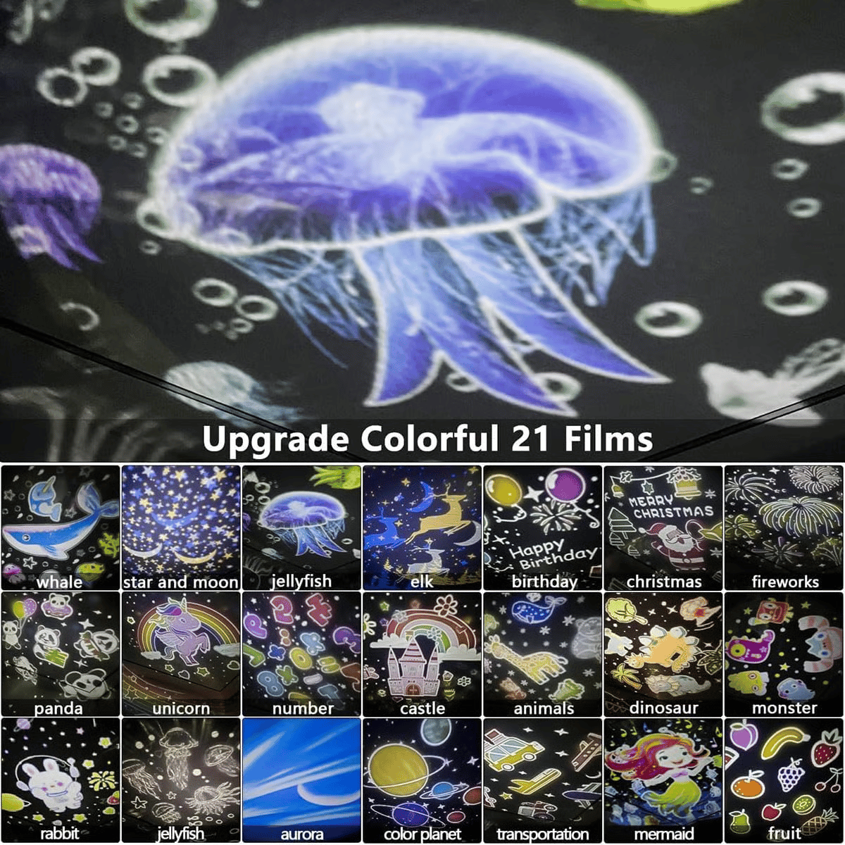 🎃👻 Projecteur de veilleuse pour enfants avec 15 films 🔋Chargement Type-C