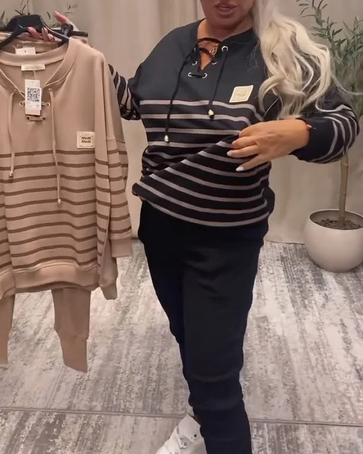 Ensemble sport deux pièces décontracté à rayures