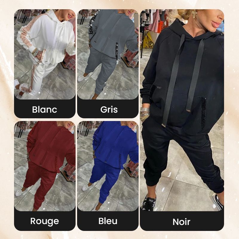 🌷Temps limité 50% DE RÉDUCTION💞Ensemble 2 pièces de hauts à capuche avec cordon de serrage pour femmes ＆ pantalons