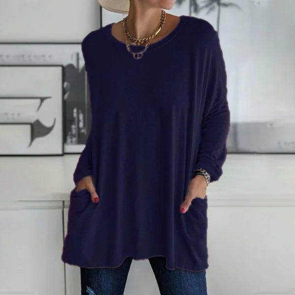 🔥50% DE RÉDUCTION🔥 T-shirt ample femme à manches longues et col rond – Confortable et stylé 👕✨