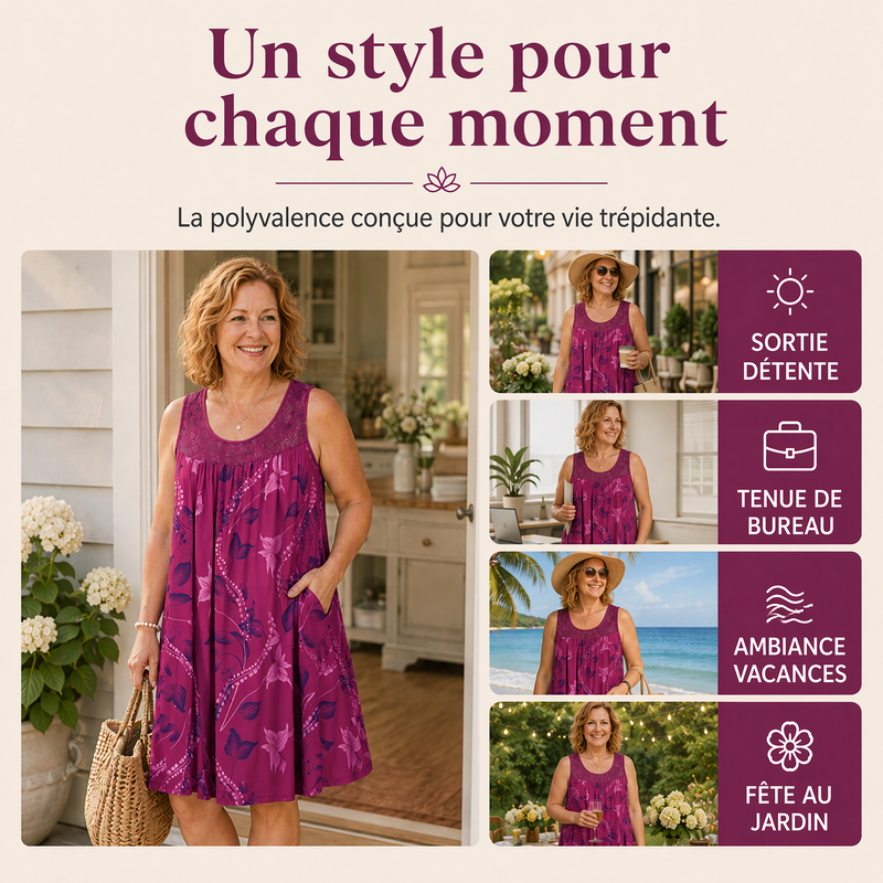 Robe imprimée sans manches à col rond pour femme